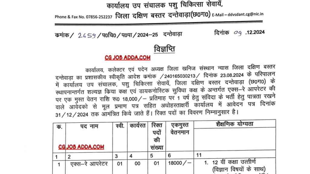 CG Dantewada X-ray Operator Vacancy 2024